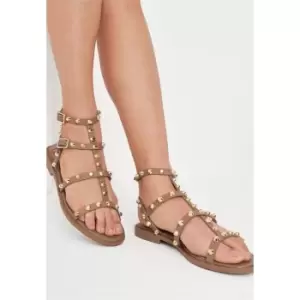 Image of Missguided Dome Studed Gladiator Sandals - Neutral