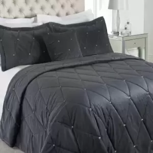 Image of Paoletti New Diamante Velvet Bedspread & Pillowcase Shams Pair Polyester Pewter