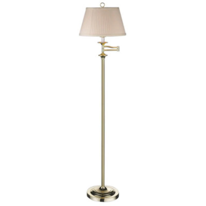 Image of Happy Homewares Traditional Polished Brass Swing Arm Floor Lamp With Cream Shade