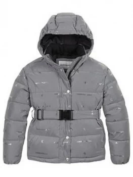 Image of Calvin Klein Jeans Girls Reflective Logo Print Jacket - Grey