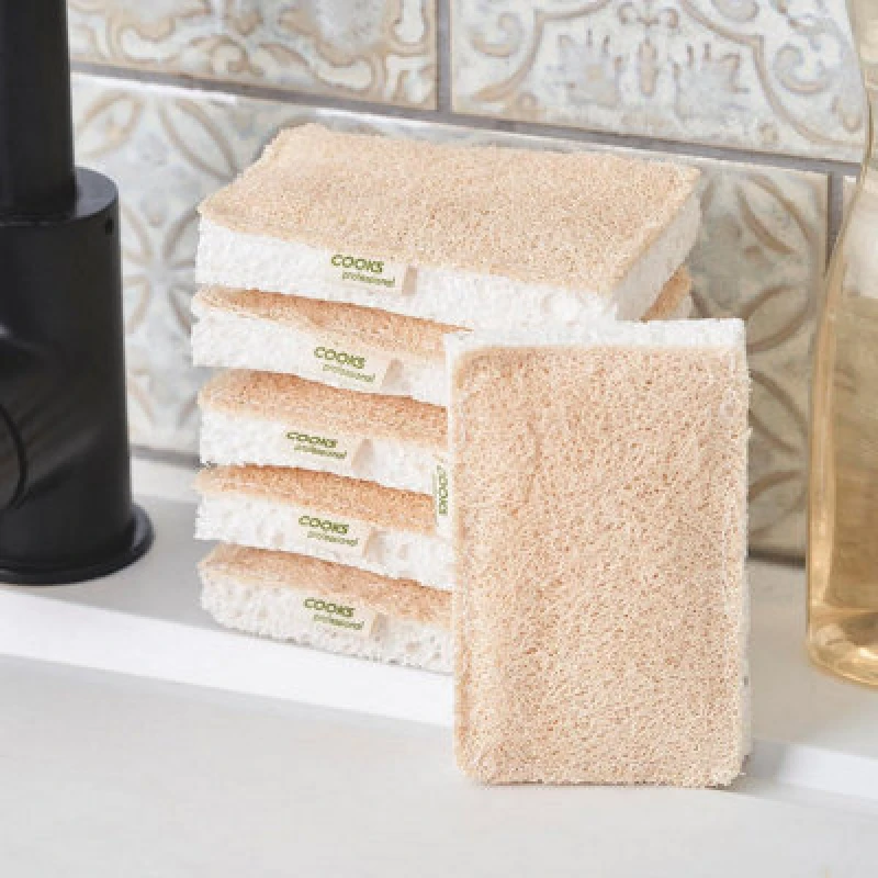 Image of Cooks Professional Set Of 6 Eco Scourer Sponges - Biodegradable & Compostable Multipurpose Cleaning Sponge