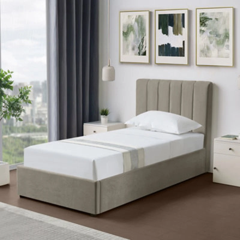 Image of Evelynne Fabric 90Cm Single Ottoman Bed Frame With Storage - Light Brown