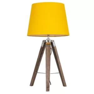 Image of Clipper Light Wood Tripod Table Lamp with Mustard Aspen Shade