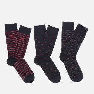 Image of Emporio Armani 3 Pack Gift Socks Navy/Red