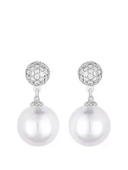 Image of Jon Richard Rhodium Plated Micro Pave And Pearl Drop Earrings, Silver, Women