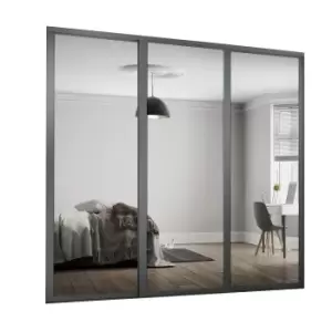 Image of Shaker 3 Door Sliding Wardrobe Kit Mirror with Graphite Frame (W)1680 x (H)2260mm