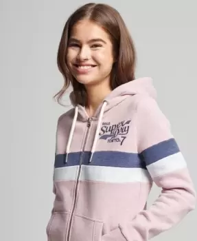 Image of Superdry Womens Collegiate Colour Block Zip Hoodie Pink / Soft Pink Marl - Size: 8