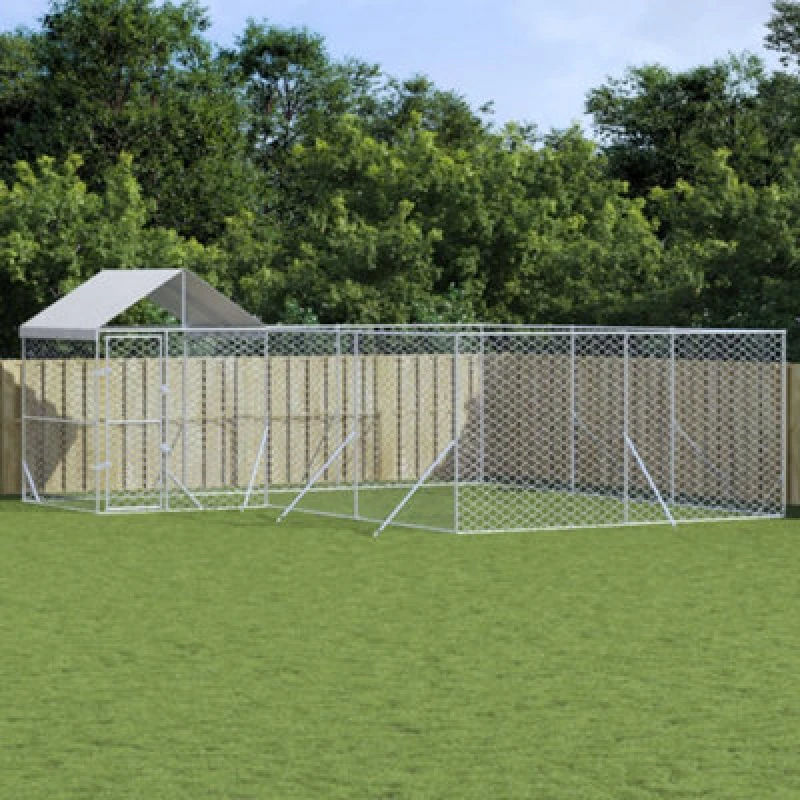 Image of Vidaxl Outdoor Dog Kennel With Roof Silver 6X6X2.5 M Galvanised Steel