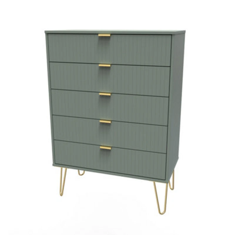 Image of Welcome Furniture Ready Assembled Linear 5 Drawer Chest In Reed Green LIF012RGRG