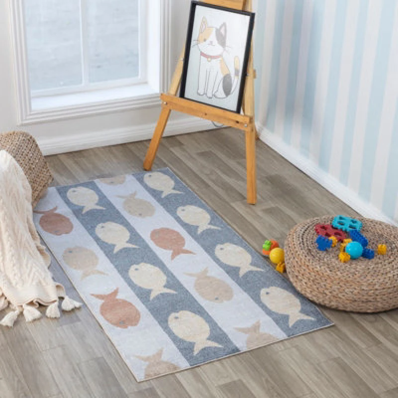 Image of Livabliss Kids Machine Washable Beige/grey/orange Bedroom Aquafiesta Area Rug 80 X 150 Cm - Easy Care, Soft & Safe Rug For Kids Spaces