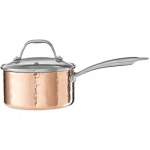 Image of Hammered Effect Frypan Cookware Set Stainless Steel Frying Pan For Making Omelettes And More Copper Finish Non Stick Pans For Frying With Glass Lid