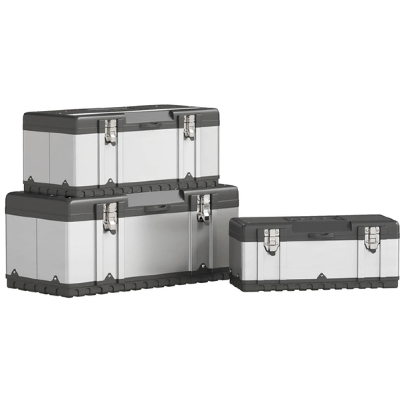 Image of HOMCOM HOMCOM 3 Pieces Tool Case Set, 23" 19" 16" Stainless Steel Tool Boxes in Silver Silver One Size Unisex 5063603201781