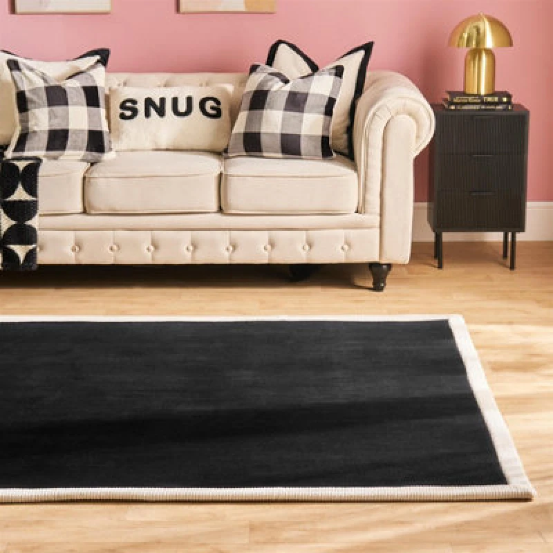 Image of OHS OHS Contrast Border Non Slip Tufted Hallway Runner Rug Floor Carpet in Black Size: 120cm x 170cm Black 120cm x 170cm Unisex 5027434224661