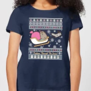 Image of Pusheen Through The Snow Womens Christmas T-Shirt - Navy - L