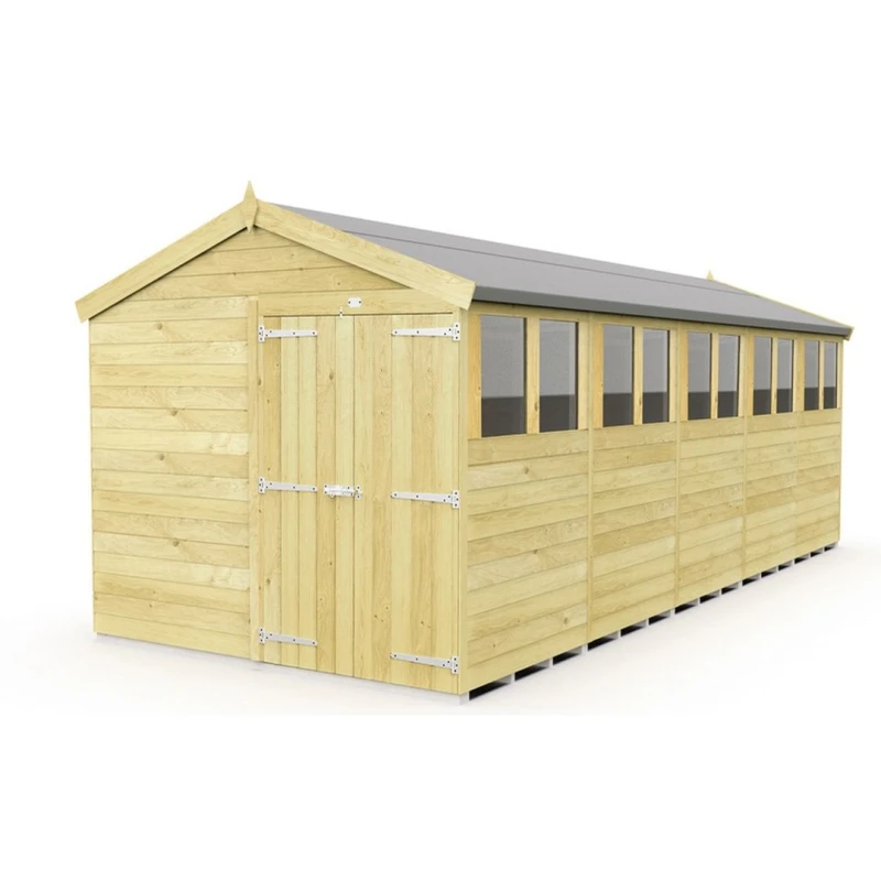 Image of Buttercup Farm 8 x 20 Feet Apex Shed - Double Door W/ Windows - L592 x W231 x H217cm in Brown Brown Unisex