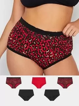 Image of Yours Yours Five Pack Animal Print Full Brief - Red , Red, Size 30-32, Women