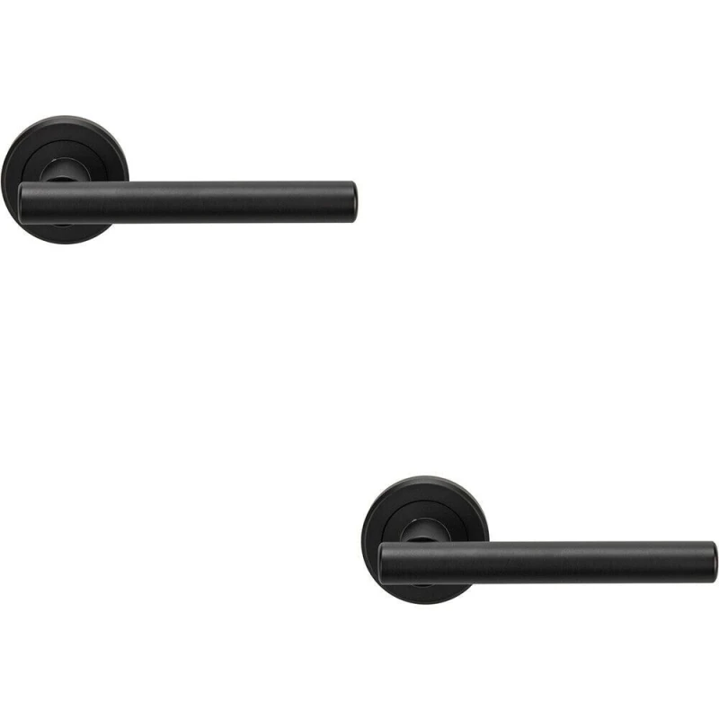 Image of Loops 2x PAIR Straight T Bar Handle on Round Rose Concealed Fix Matt Black Finish Black