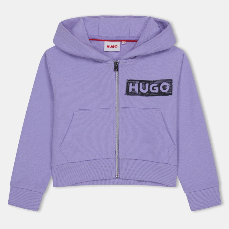 Image of HUGO Zipped Logo Hoodie Junior Girls - Purple Purple 6 - 7 Years