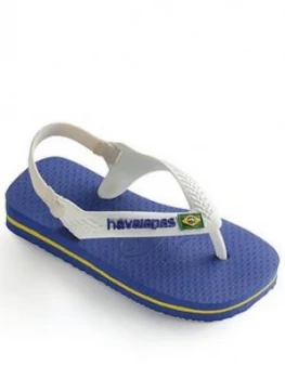 Image of Havaianas Baby Brasil Logo Flip Flop Sandals - Marine Blue