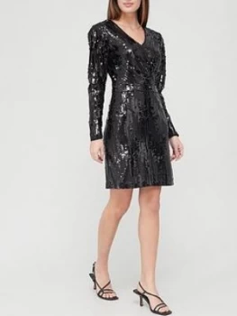 Image of Hugo Boss Sequin Wrap Dress Black Size M Women