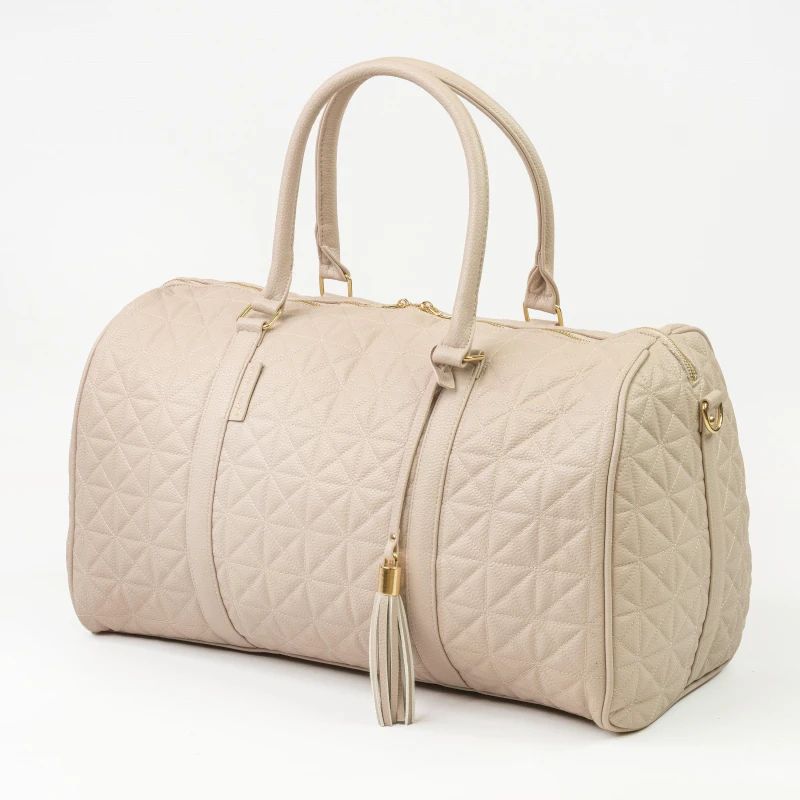 Image of Gino Ferrari Pisa Quilted Faux Leather Weekend & Travel Holdall Beige Gfh003 unisex 36L