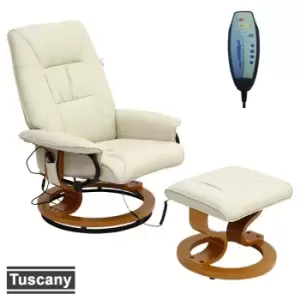 Image of Sorento Bonded Leather Swivel Recliner Chair with Foot Stool - Cream