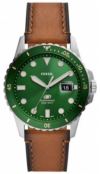 Image of Fossil FS5946 Mens Tan Leather Strap Green Dial Watch