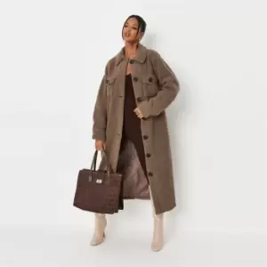 Image of Missguided Tall Longline Borg Formal Coat - Brown