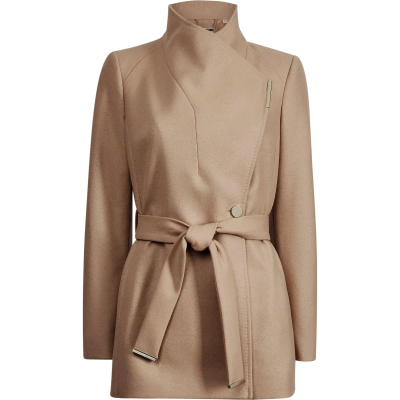 Image of Ted Baker Womens Wool Short Belted Overcoat Camel female 6 (2X)