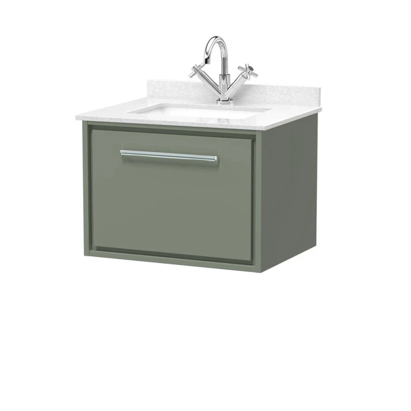 Image of Balterley 600mm Wall Hung Single Drawer with Marble Worktop Basin - Fern Green Green Unisex