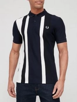 Image of Fred Perry Woven Colour Block Polo Shirt - Navy, Size S, Men