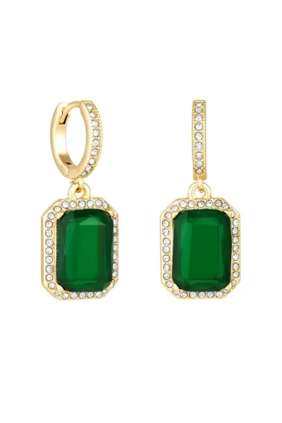 Image of Gold Emerald And Crystal Huggie Hoop Earrings