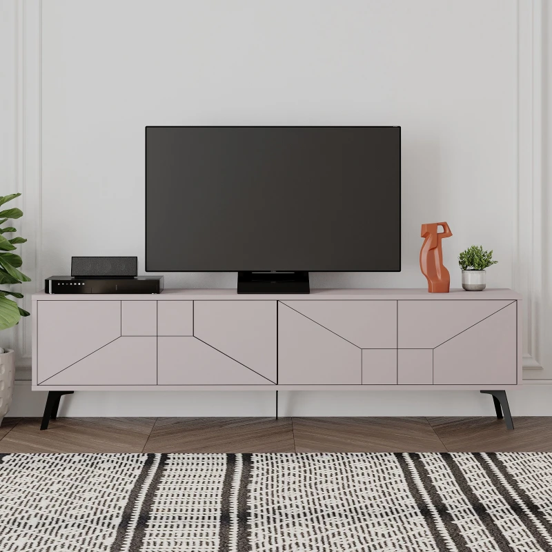 Image of Decortie TV Unit Up To 65" Tvs 4-door Storage Cabinet, Living Room, Mocha Grey 8680812108440