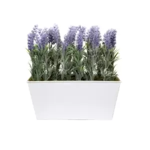 Image of Greenbrokers Artificial Lavender Tin White Planter Window Box 30Cm/12In