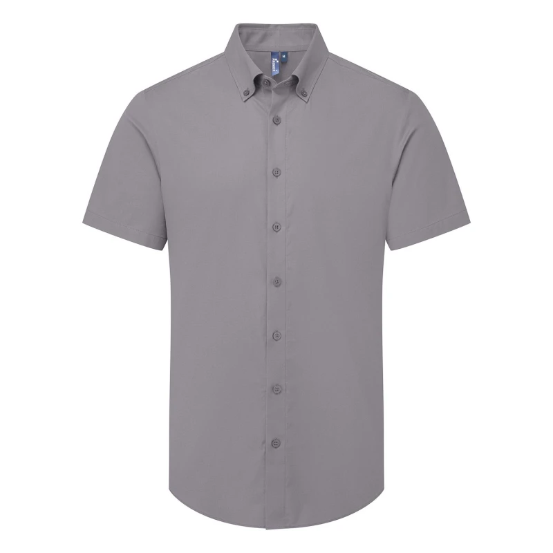 Image of Premier Premier Men Supreme Oxford Short-Sleeved Formal Shirt in Dark Grey Size: X-Small Dark Grey XS Male 5063703959568