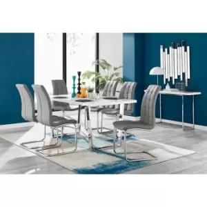 Image of Furniture Box Kylo White High Gloss Dining Table and 6 Grey Murano Chairs