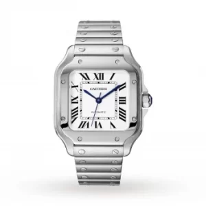 Image of Santos De Cartier Watch Medium Model, Automatic Movement, Steel, Interchangeable Metal And Leather Bracelets