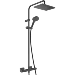Image of hansgrohe Vernis Shape EcoSmart Showerpipe 230 Thermostatic Shower Mixer - Matt Black - 26097670