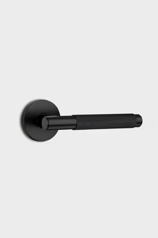 Image of PUSHKA HOME Solid Brass Knurled Door Lever Handle - Black Unisex