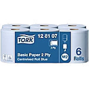 Image of Tork Wiping Paper M2 2 Ply Centrefeed Blue 6 Rolls of 429 Sheets