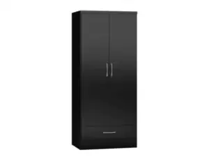 Image of Seconique Nevada Black High Gloss 2 Door 1 Drawer Wardrobe