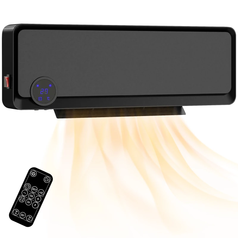 Image of HOMCOM HOMCOM 1000W/2000W Wall Downflow Heater 10-49°C Temperature w/ Timer, Black One Size Unisex 5063603060197