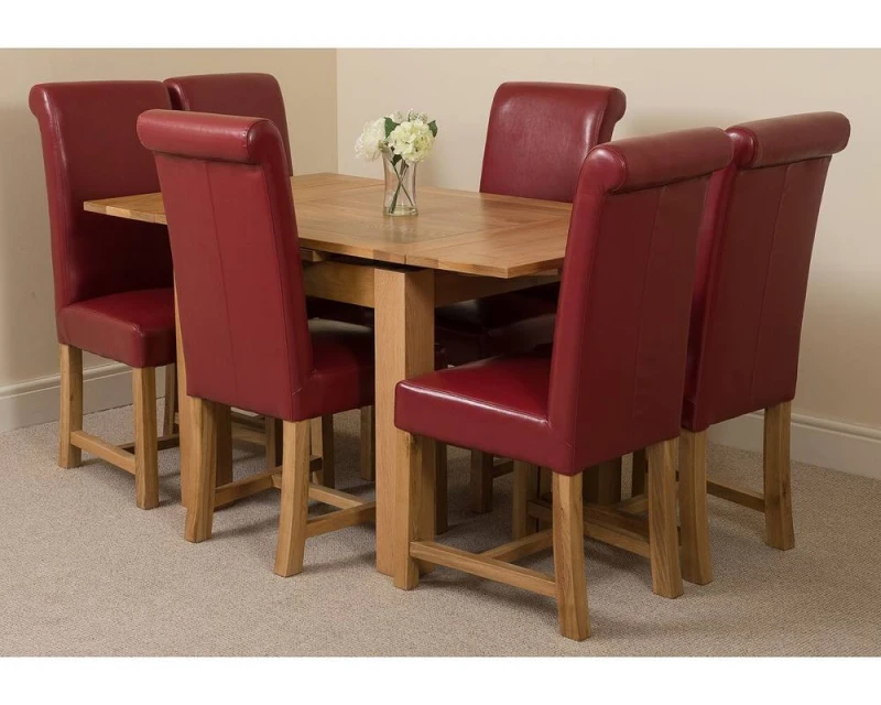 Image of Thats Furniture Richmond 90-150cm Oak Extending Dining Table + 6 Washington Leather Chairs in Red Red Unisex