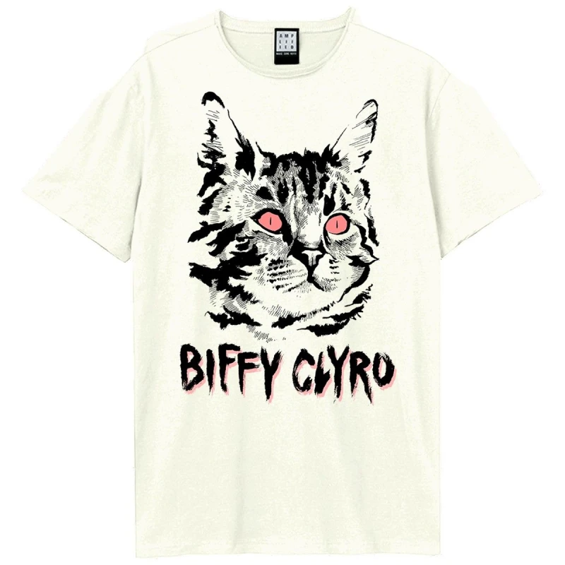 Image of Amplified Amplified Men Black Cat Biffy Clyro T-Shirt in White Size: X-Small White XS Male 5063574151801