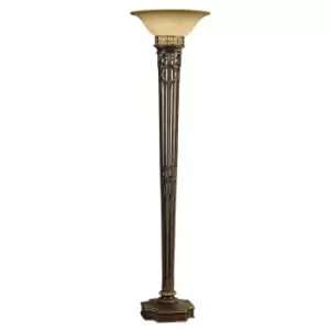 Image of Floor Lamp Torchiere Design Amber Glass Upligher Shade Firenze Gold LED E27 100W
