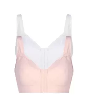 Image of Cotton Traders Womens 2 Pack Macy Front-Fasten Bras in Pink