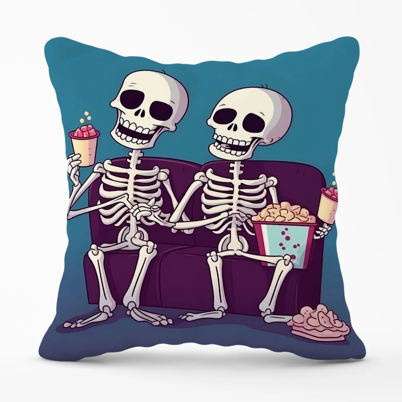 Image of Warren Reed - Designer Skeletons At The Cinema Cushions Size: 60cm x 60cm Multicolor Unisex 60cm x 60 cm