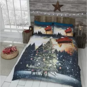 Image of Northern Lights Christmas Tree Double Duvet Cover & 2 Pillowcases Bedding
