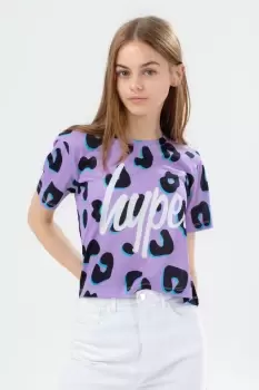 Image of Lilac Leopard Animal Crop T-Shirt