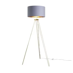 Image of Aero Hairpin Tripod Floor Lamp in Gold with XL Grey and Gold Reni Sha